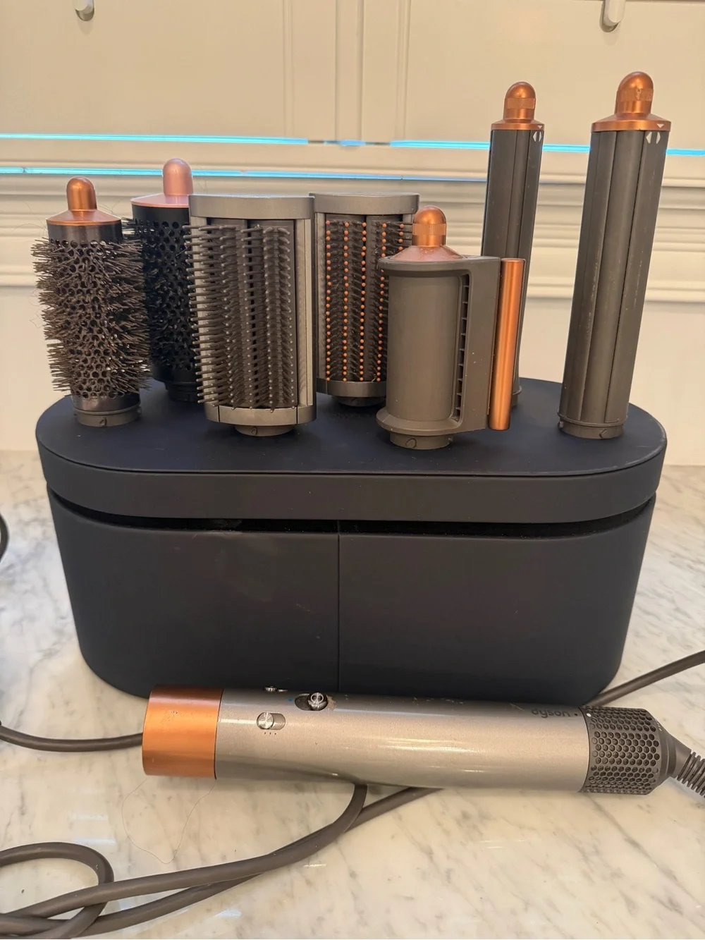 Dyson multi-attachment hair styler in charcoal and copper
